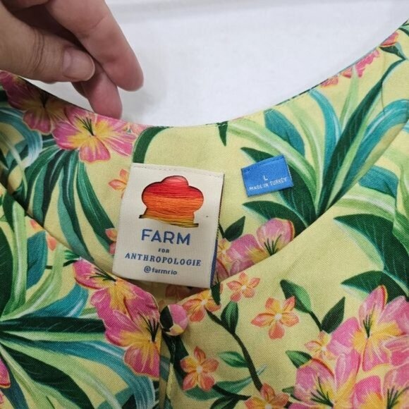 Farm Rio For Anthropologie Yellow Floral Ruffled Tank Button Front Top Large - Picture 5 of 11